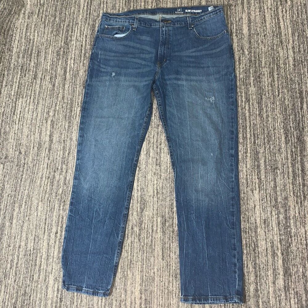 George Mens Size 40x32 Slim‎ Straight Denim Jeans Blue Pockets Zip Fly Stretch